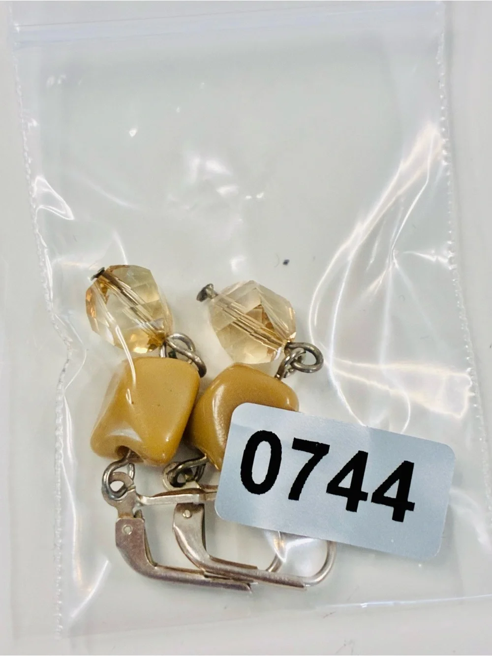 925 Lever-back Caramel Gemstone Bead Drop Earrings with Champagne Crystal Accent